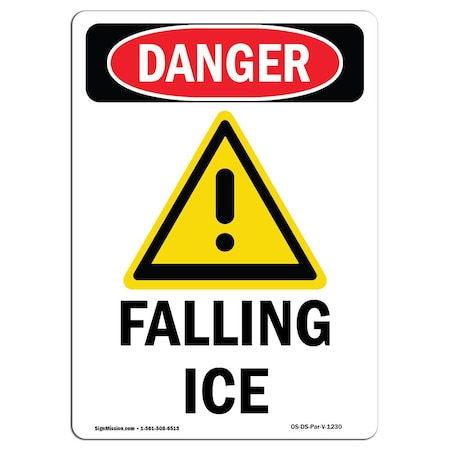 OSHA Danger Sign, Falling Ice, 5in X 3.5in Decal, 10PK